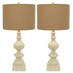 23" Set of 2 Distressed Cream Resin Table Lamp Cream - Decor Therapy