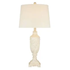 28" Faux Wood Table Lamp (Includes LED Light Bulb) White - Cresswell Lighting