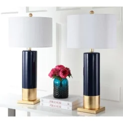 (Set of 2) 31" Dolce Table Lamp Navy/Gold (Includes CFL Light Bulb) - Safavieh