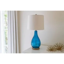 27.5" Emma Embossed Glass Table Lamp Indigo - Decor Therapy -Deals A Radiant Den Store unnamed file 5345