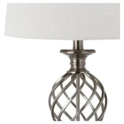 (Set of 2) 26.8" Lattice Urn Table Lamp Nickel (Includes CFL Light Bulb) - Safavieh