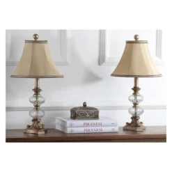 (Set of 2) 22.5" Scarlett Glass Globe Table Lamp Antique Gold/Clear (Includes CFL Light Bulb) - Safavieh