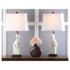 (Set of 2) 28.5" Foo Dog Table Lamp Cream (Includes CFL Light Bulb) - Safavieh
