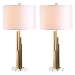 (Set of 2) 32" Hopper Table Lamp Brass Gold (Includes LED Light Bulb) - Safavieh