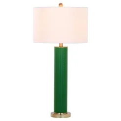 (Set of 2) 31.5" Ollie Faux Woven Leather Table Lamp (Includes CFL Light Bulb) Dark Green - Safavieh