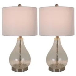 22.5" Set of 2 Crackled Teardrop Table Lamp Clear - Decor Therapy