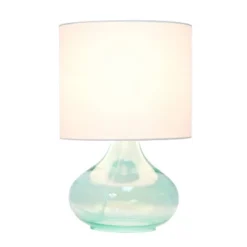 Glass Raindrop Table Lamp with Fabric Shade Aqua - Simple Designs