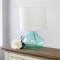 Glass Raindrop Table Lamp with Fabric Shade Aqua - Simple Designs -Deals A Radiant Den Store unnamed file 609