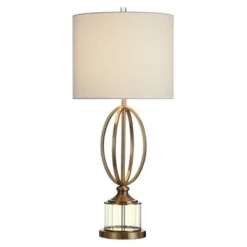 Transitional Satin Brass Double Ring Table Lamp with Glass Pedestal Gray - StyleCraft