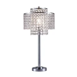 26" Antique Metal Table Lamp with Crystals and USB Port Silver - Ore International
