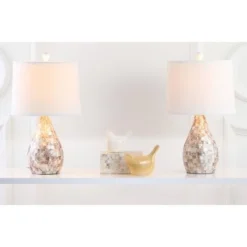 (Set of 2) 20.5" Lauralie Ivory Capiz Shell Lamp Ivory (Includes CFL Light Bulb) - Safavieh
