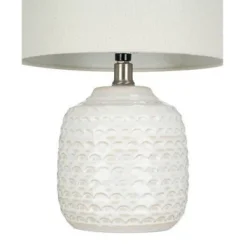 15.25" Textured Ceramic Accent Table Lamp with Linen Shade (Includes LED Light Bulb) White - Cresswell Lighting