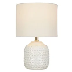 15.25" Textured Ceramic Accent Table Lamp with Linen Shade (Includes LED Light Bulb) White - Cresswell Lighting -Deals A Radiant Den Store unnamed file 836