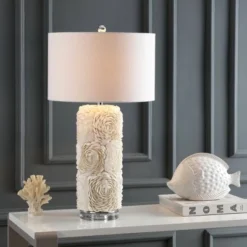 JONATHAN Y 28.5" Seashell/Resin/Crystal Rosette Table Lamp (Includes LED Light Bulb) White - JONATHAN Y