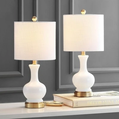 JONATHAN Y 22" (Set of 2) Cox Glass/Metal Table Lamp (Includes Energy Efficient Light Bulb) - JONATHAN Y White 1 JONATHAN Y 22" (Set of 2) Cox Glass/Metal Table Lamp (Includes Energy Efficient Light Bulb) - JONATHAN Y White