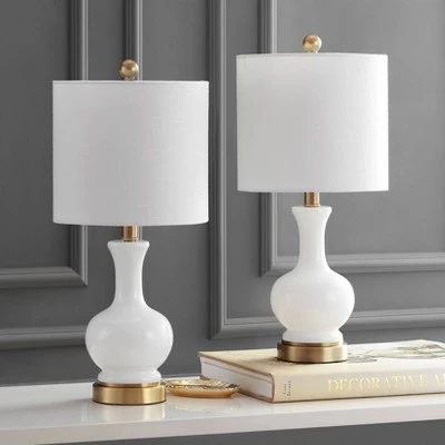 JONATHAN Y 22" (Set of 2) Cox Glass/Metal Table Lamp (Includes Energy Efficient Light Bulb) - JONATHAN Y White 2 JONATHAN Y 22" (Set of 2) Cox Glass/Metal Table Lamp (Includes Energy Efficient Light Bulb) - JONATHAN Y White - Image 2