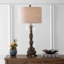 JONATHAN Y 33.5" Resin/Acrylic Carlisle Table Lamp (Includes LED Light Bulb) Brown - JONATHAN Y