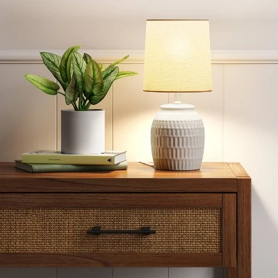 Embossed Scoop Pattern Ceramic Mini Lamp White - Threshold™ 2 Embossed Scoop Pattern Ceramic Mini Lamp White - Threshold™ - Image 2