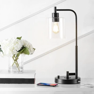 JONATHAN Y 23" Iron/Seeded Glass Axel Farmhouse Industrial Task Lamp (Includes LED Light Bulb) Black - JONATHAN Y 2 JONATHAN Y 23" Iron/Seeded Glass Axel Farmhouse Industrial Task Lamp (Includes LED Light Bulb) Black - JONATHAN Y - Image 2