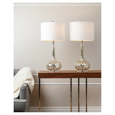 Set of 2 Michelle Antique Glass Table Lamp Silver - Abbyson Living 2 Set of 2 Michelle Antique Glass Table Lamp Silver - Abbyson Living - Image 2